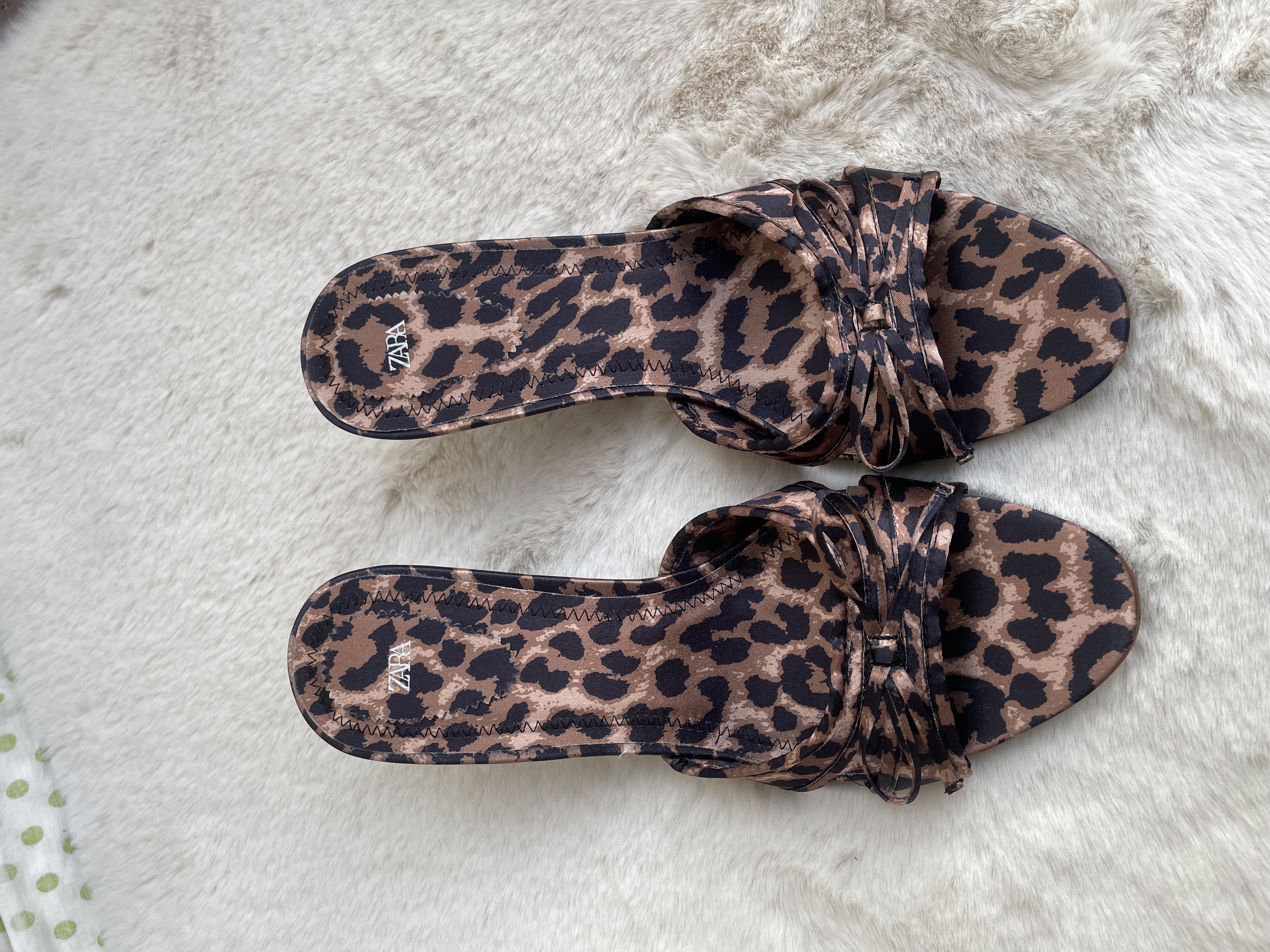 Zara Leopard Print Bow Kitten Heel Sandals